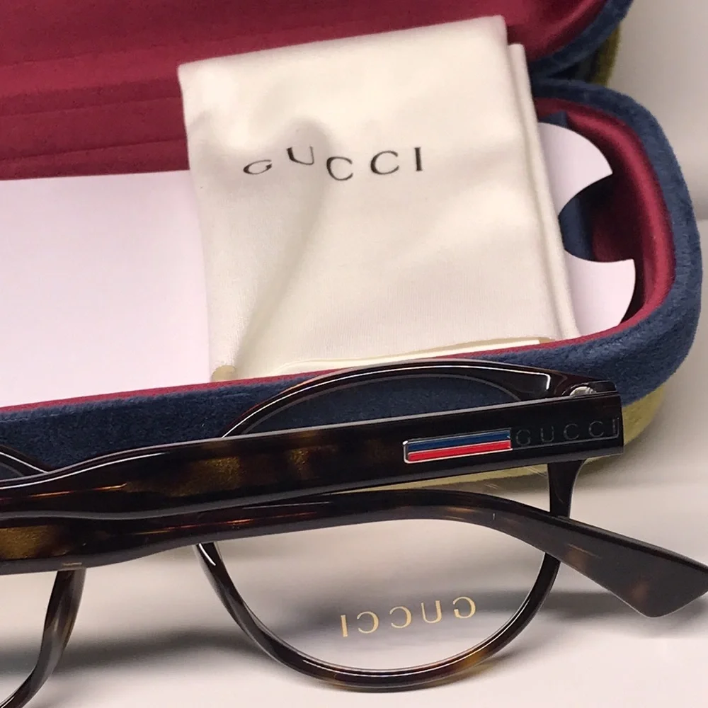 New Authentic Gucci GG0827O 002 Havana Round Eyeglasses